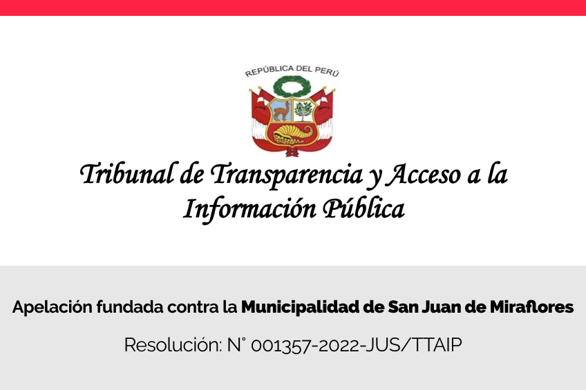 Tribunal de Transparencia declara fundada apelación de Centro Liber contra la Municipalidad de San Juan de Miraflores