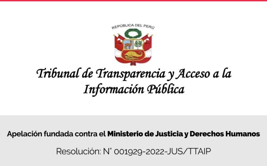 Tribunal de Transparencia declara fundada apelación de Centro Liber contra el Ministerio de Justicia y Derechos Humanos