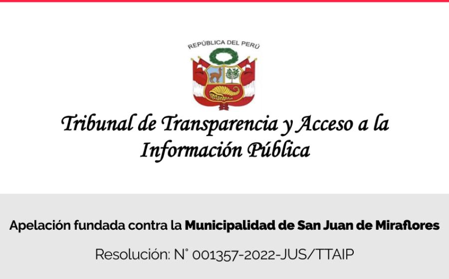 Tribunal de Transparencia declara fundada apelación de Centro Liber contra la Municipalidad de San Juan de Miraflores